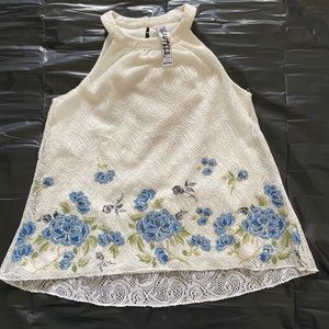 Girls White/Blue Flower Tank Top